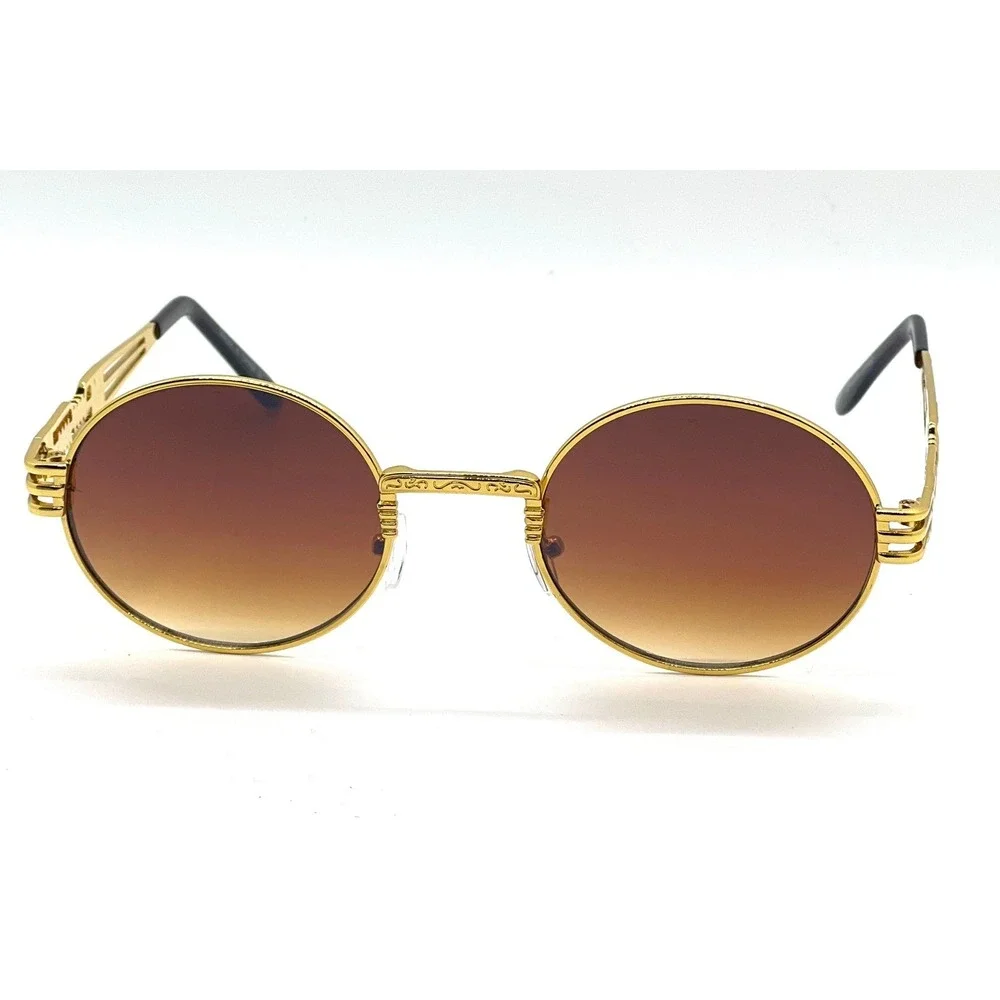 Round Sunglasses Gold Frame Brown Lens Designer Fashion Men Outdoor Beach‎ Party